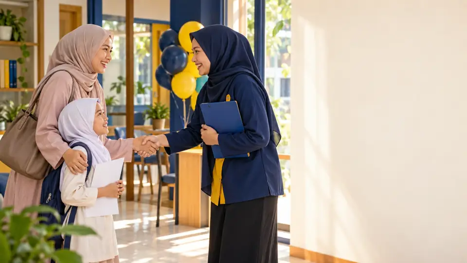Orang tua dan anak disambut tutor saat open house